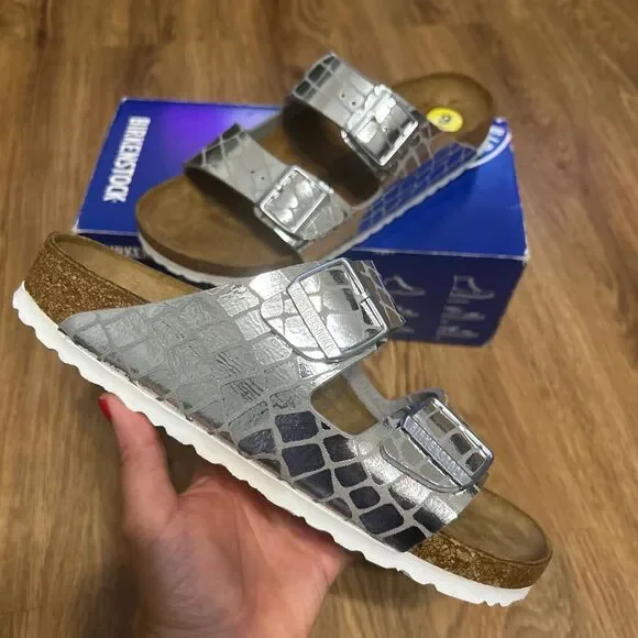 Birkenstock Arizona silver metallic sandals shoes women’s eur 40 new - Picture 8 of 8